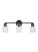Generation Lighting Sayward Transitional 3-Light Bath Vanity Wall Sconce In Midnight Black Finish With Clear Glass Shades (DJV1003MBK)