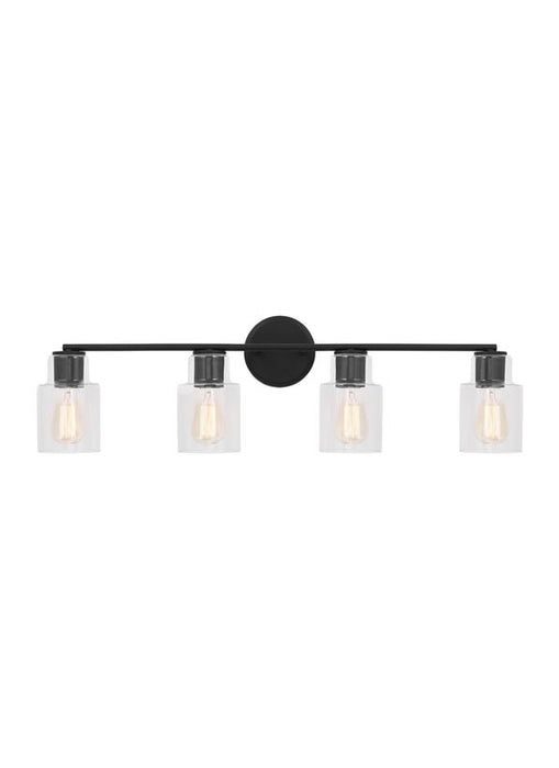 Generation Lighting Sayward Transitional 4-Light Bath Vanity Wall Sconce In Midnight Black Finish With Clear Glass Shades (DJV1004MBK)
