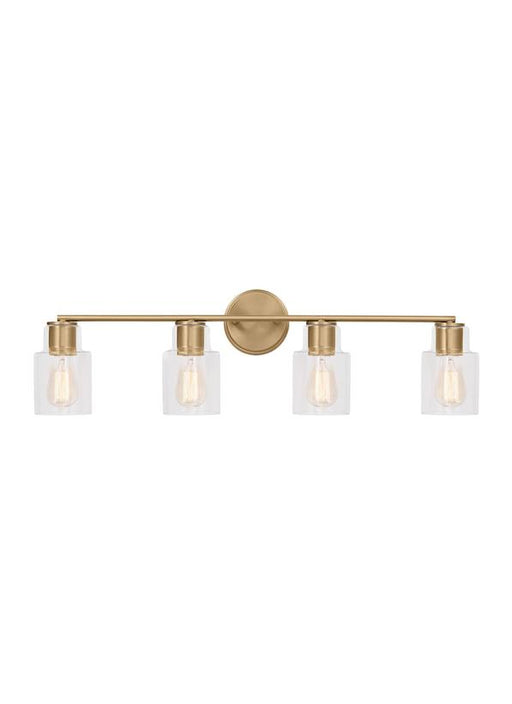 Generation Lighting Sayward Transitional 4-Light Bath Vanity Wall Sconce In Satin Brass Gold Finish With Clear Glass Shades (DJV1004SB)