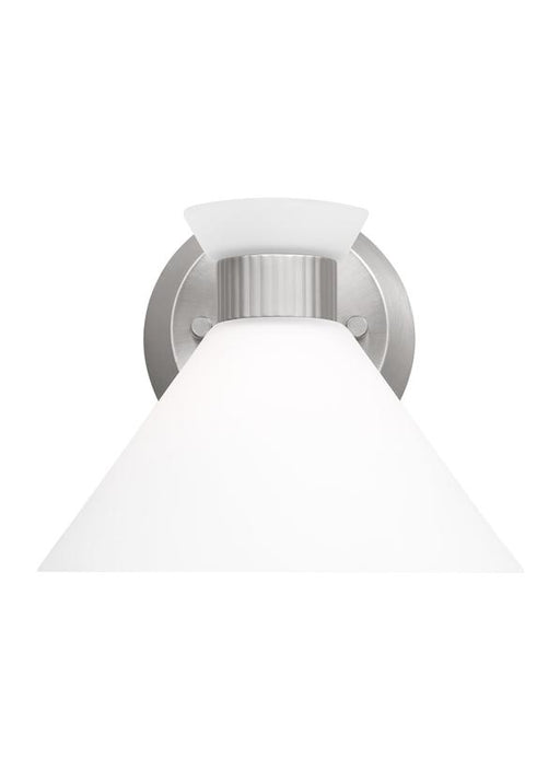Generation Lighting Belcarra Modern 1-Light Wall Sconce Bath Vanity In Brushed Steel Silver Finish With Etched White Glass Shades (DJV1011BS)