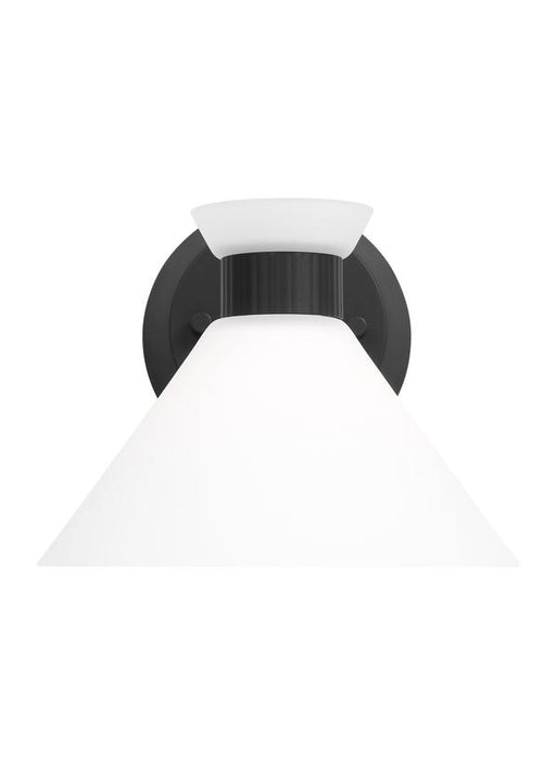 Generation Lighting Belcarra Modern 1-Light Wall Sconce Bath Vanity In Midnight Black Finish With Etched White Glass Shades (DJV1011MBK)
