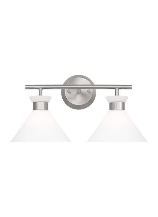 Generation Lighting Belcarra Modern 2-Light Bath Vanity Wall Sconce In Brushed Steel Silver Finish With Etched White Glass Shades (DJV1012BS)