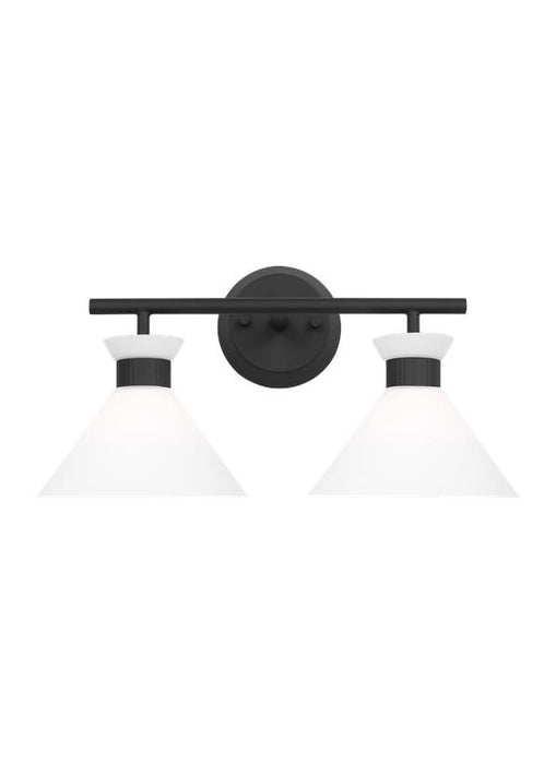 Generation Lighting Belcarra Modern 2-Light Bath Vanity Wall Sconce In Midnight Black Finish With Etched White Glass Shades (DJV1012MBK)
