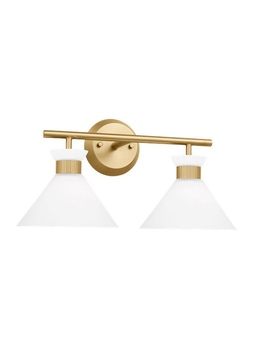 Generation Lighting Belcarra Modern 2-Light Bath Vanity Wall Sconce In Satin Brass Gold With Etched White Glass Shades (DJV1012SB)