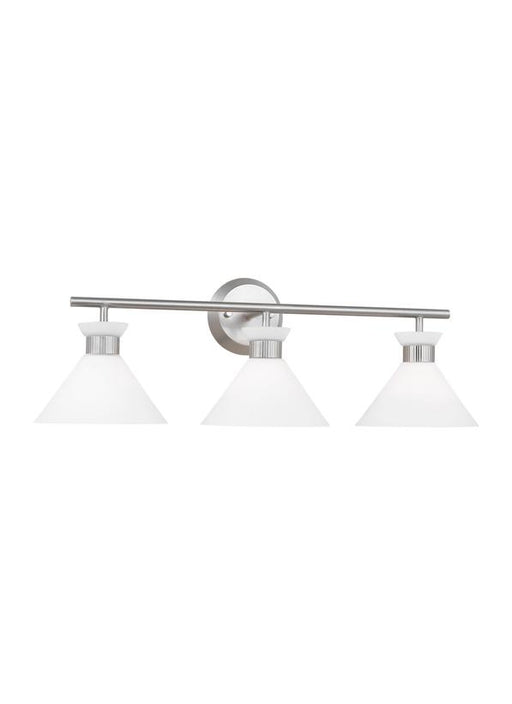 Generation Lighting Belcarra Modern 3-Light Bath Vanity Wall Sconce In Brushed Steel Silver Finish With Etched White Glass Shades (DJV1013BS)