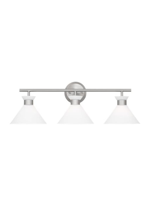 Generation Lighting Belcarra Modern 3-Light Bath Vanity Wall Sconce In Brushed Steel Silver Finish With Etched White Glass Shades (DJV1013BS)