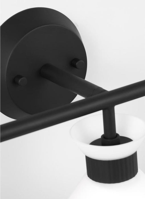 Generation Lighting Belcarra Modern 3-Light Bath Vanity Wall Sconce In Midnight Black Finish With Etched White Glass Shades (DJV1013MBK)