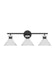 Generation Lighting Belcarra Modern 3-Light Bath Vanity Wall Sconce In Midnight Black Finish With Etched White Glass Shades (DJV1013MBK)
