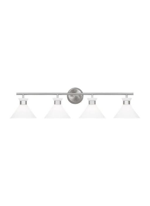 Generation Lighting Belcarra Modern 4-Light Bath Vanity Wall Sconce In Brushed Steel Silver Finish With Etched White Glass Shades (DJV1014BS)