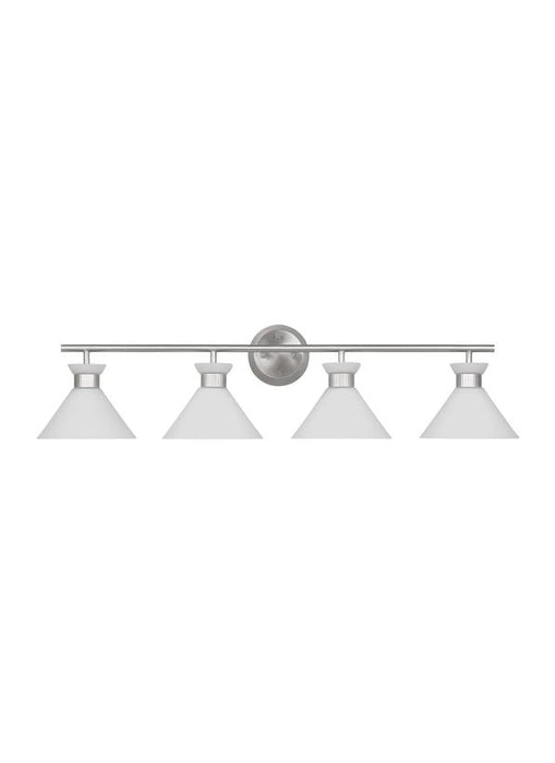 Generation Lighting Belcarra Modern 4-Light Bath Vanity Wall Sconce In Brushed Steel Silver Finish With Etched White Glass Shades (DJV1014BS)