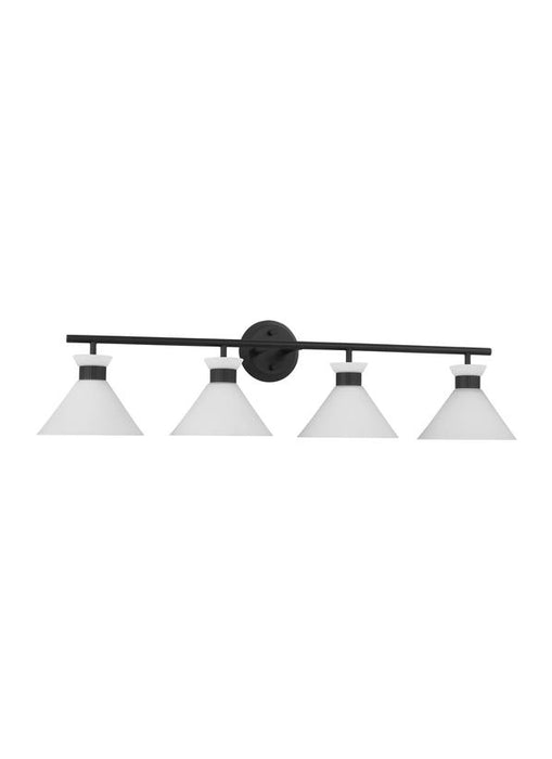Generation Lighting Belcarra Modern 4-Light Bath Vanity Wall Sconce In Midnight Black Finish With Etched White Glass Shades (DJV1014MBK)