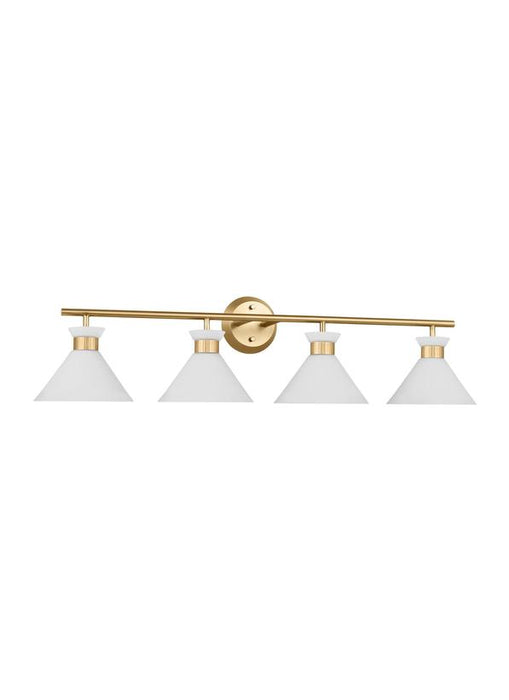 Generation Lighting Belcarra Modern 4-Light Bath Vanity Wall Sconce In Satin Brass Gold With Etched White Glass Shades (DJV1014SB)