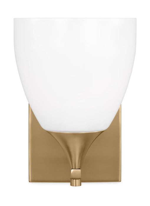 Generation Lighting Toffino Modern 1-Light Wall Sconce Bath Vanity In Satin Brass Gold Finish With Milk Glass Shade (DJV1021SB)