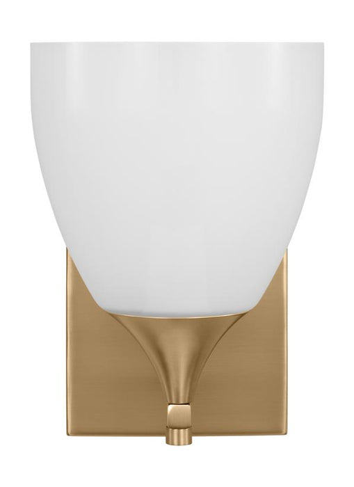 Generation Lighting Toffino Modern 1-Light Wall Sconce Bath Vanity In Satin Brass Gold Finish With Milk Glass Shade (DJV1021SB)