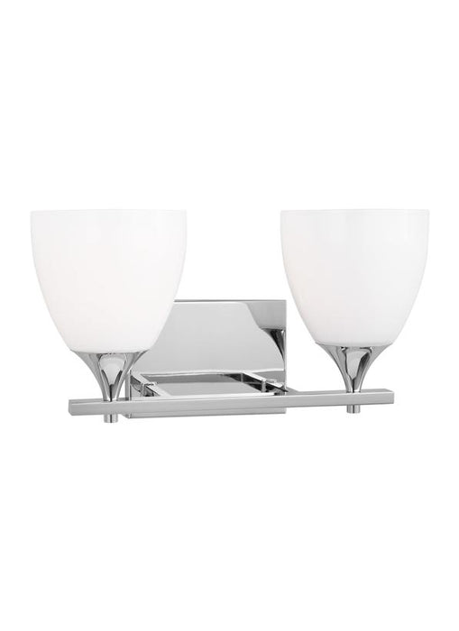 Generation Lighting Toffino Modern 2-Light Bath Vanity Wall Sconce In Chrome Finish With Milk Glass Shades (DJV1022CH)