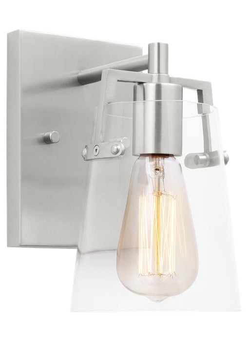Generation Lighting Crofton Modern 1-Light Wall Sconce Bath Vanity In Brushed Steel Silver Finish With Clear Glass Shade (DJV1031BS)