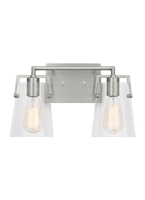Generation Lighting Crofton Modern 2-Light Bath Vanity Wall Sconce In Brushed Steel Silver Finish With Clear Glass Shades (DJV1032BS)