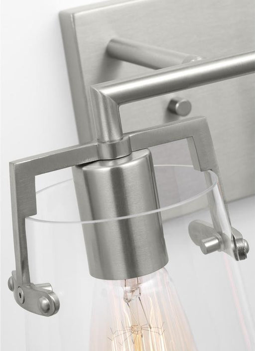 Generation Lighting Crofton Modern 2-Light Bath Vanity Wall Sconce In Brushed Steel Silver Finish With Clear Glass Shades (DJV1032BS)