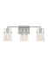 Generation Lighting Crofton Modern 3-Light Bath Vanity Wall Sconce In Brushed Steel Silver Finish With Clear Glass Shades (DJV1033BS)