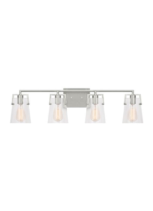 Generation Lighting Crofton Modern 4-Light Bath Vanity Wall Sconce In Brushed Steel Silver Finish With Clear Glass Shades (DJV1034BS)