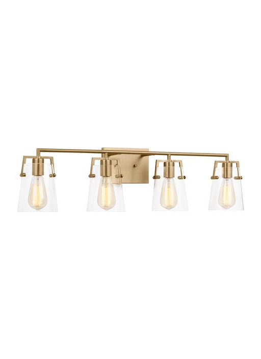 Generation Lighting Crofton Modern 4-Light Bath Vanity Wall Sconce In Satin Brass Gold With Clear Glass Shades (DJV1034SB)