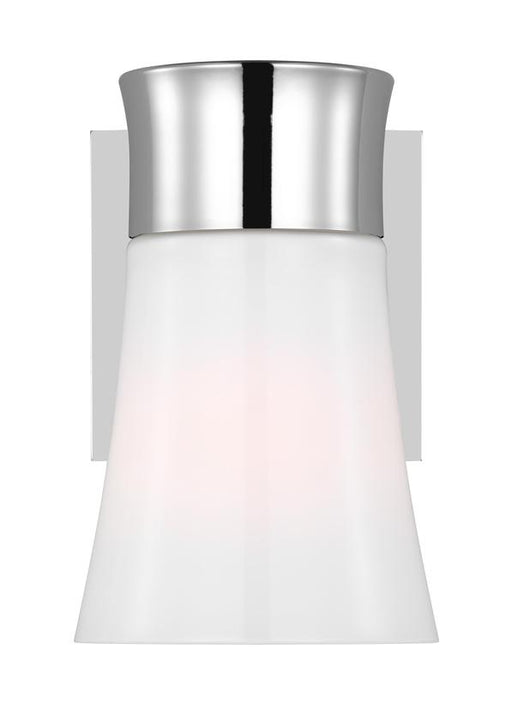 Generation Lighting Drew And Jonathan Scott Roy 1-Light Bath Vanity Wall Sconce In Chrome Finish With Milk Glass Shade (DJV1081CH)