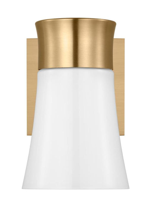 Generation Lighting Drew And Jonathan Scott Roy 1-Light Bath Vanity Wall Sconce In Satin Brass Finish With Milk Glass Shade (DJV1081SB)