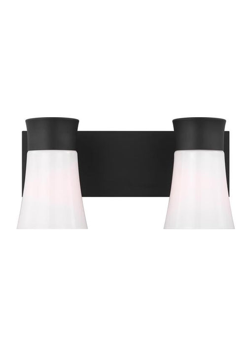 Generation Lighting Drew And Jonathan Scott Roy 2-Light Bath Vanity Wall Sconce In Midnight Black Finish With Milk Glass Shades (DJV1082MBK)