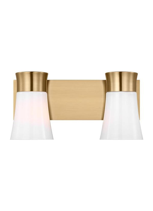 Generation Lighting Drew And Jonathan Scott Roy 2-Light Bath Vanity Wall Sconce In Satin Brass Finish With Milk Glass Shades (DJV1082SB)