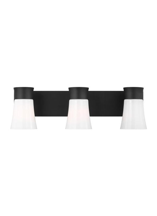 Generation Lighting Drew And Jonathan Scott Roy 3-Light Bath Vanity Wall Sconce In Midnight Black Finish With Milk Glass Shades (DJV1083MBK)