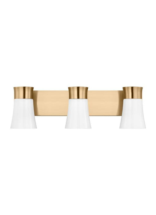 Generation Lighting Drew And Jonathan Scott Roy 3-Light Bath Vanity Wall Sconce In Satin Brass Finish With Milk Glass Shades (DJV1083SB)