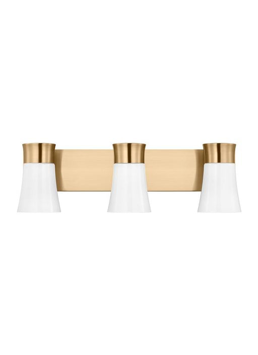 Generation Lighting Drew And Jonathan Scott Roy 3-Light Bath Vanity Wall Sconce In Satin Brass Finish With Milk Glass Shades (DJV1083SB)