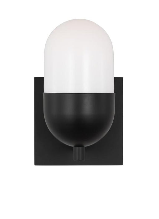 Generation Lighting Drew And Jonathan Scott Foster 1-Light Small Bath Vanity Wall Sconce In Midnight Black Finish With Milk Glass Shade (DJV1091MBK)