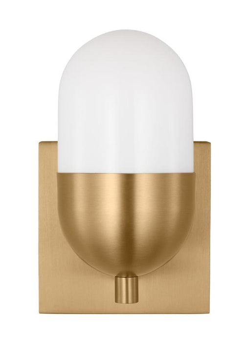 Generation Lighting Drew And Jonathan Scott Foster 1-Light Small Bath Vanity Wall Sconce In Satin Brass Finish With Milk Glass Shade (DJV1091SB)