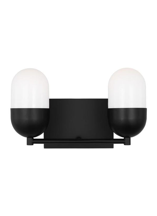 Generation Lighting Drew And Jonathan Scott Foster 2-Light Medium Bath Vanity Wall Sconce In Midnight Black Finish With Milk Glass Shades (DJV1092MBK)