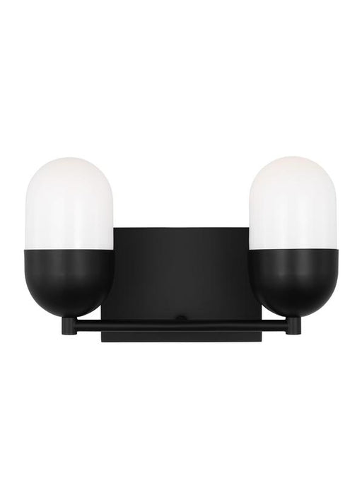 Generation Lighting Drew And Jonathan Scott Foster 2-Light Medium Bath Vanity Wall Sconce In Midnight Black Finish With Milk Glass Shades (DJV1092MBK)