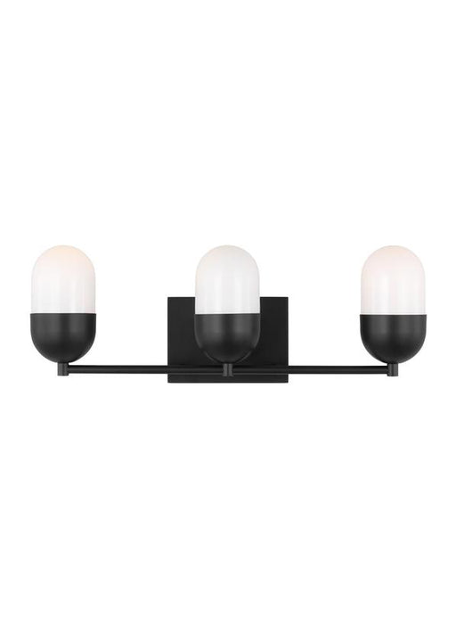 Generation Lighting Drew And Jonathan Scott Foster 3-Light Medium Bath Vanity Wall Sconce In Midnight Black Finish With Milk Glass Shades (DJV1093MBK)