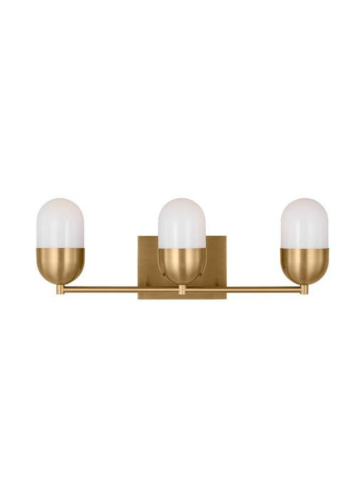 Generation Lighting Drew And Jonathan Scott Foster 3-Light Medium Bath Vanity Wall Sconce In Satin Brass Finish With Milk Glass Shades (DJV1093SB)