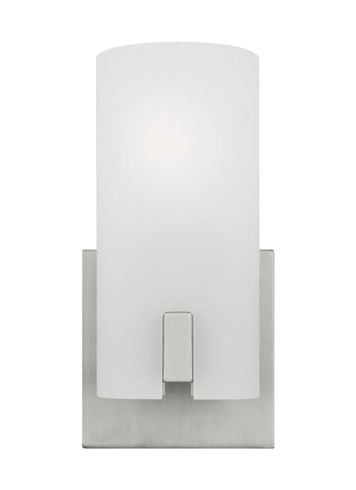 Generation Lighting Drew And Jonathan Scott Rhode 1-Light Small Bath Vanity Wall Sconce In Brushed Steel Finish With Etched Glass Shade (DJV1101BS)