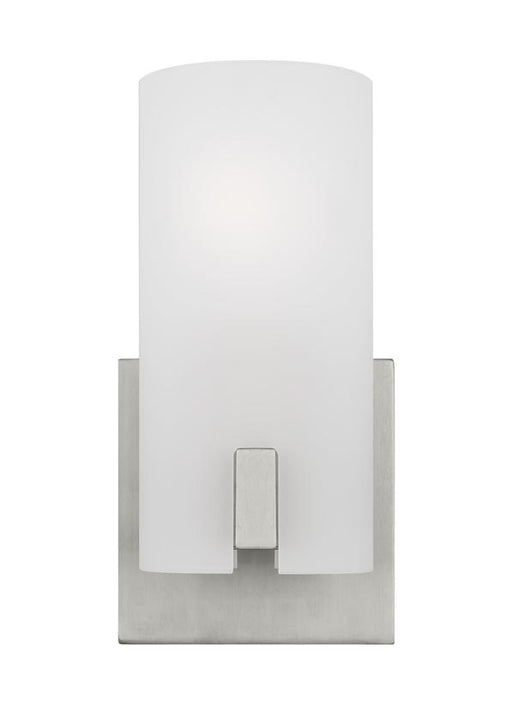 Generation Lighting Drew And Jonathan Scott Rhode 1-Light Small Bath Vanity Wall Sconce In Brushed Steel Finish With Etched Glass Shade (DJV1101BS)