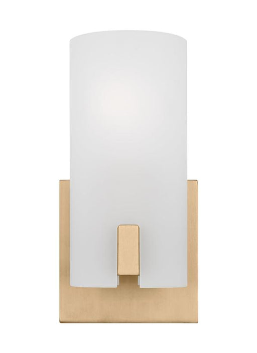 Generation Lighting Drew And Jonathan Scott Rhode 1-Light Small Bath Vanity Wall Sconce In Satin Brass Finish With Etched Glass Shade (DJV1101SB)