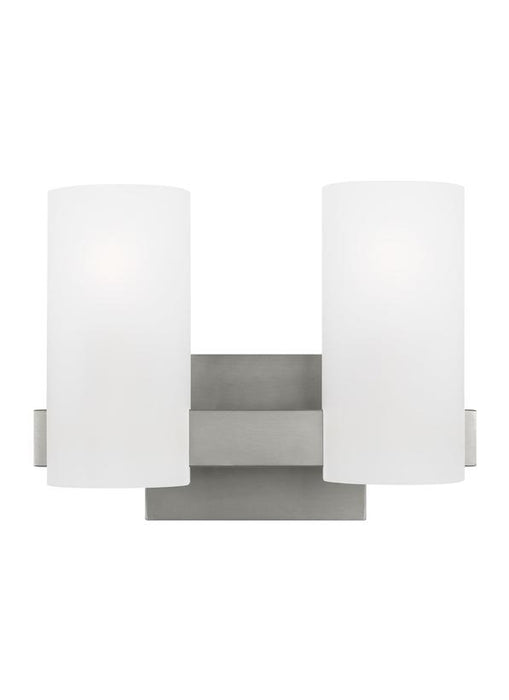 Generation Lighting Drew And Jonathan Scott Rhode 2-Light Medium Bath Vanity Wall Sconce In Brushed Steel Finish With Etched Glass Shades (DJV1102BS)