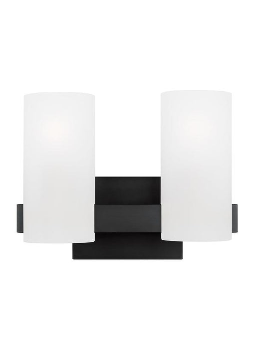 Generation Lighting Drew And Jonathan Scott Rhode 2-Light Medium Bath Vanity Wall Sconce In Midnight Black Finish With Etched Glass Shades (DJV1102MBK)