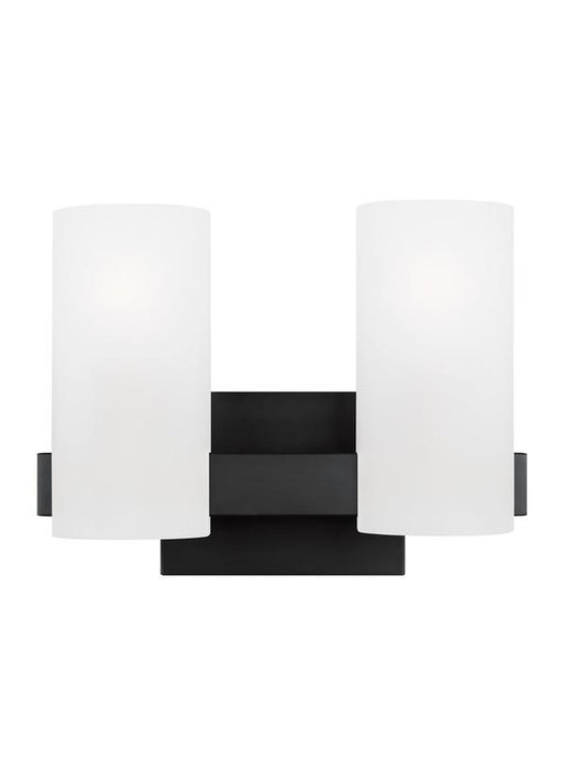 Generation Lighting Drew And Jonathan Scott Rhode 2-Light Medium Bath Vanity Wall Sconce In Midnight Black Finish With Etched Glass Shades (DJV1102MBK)