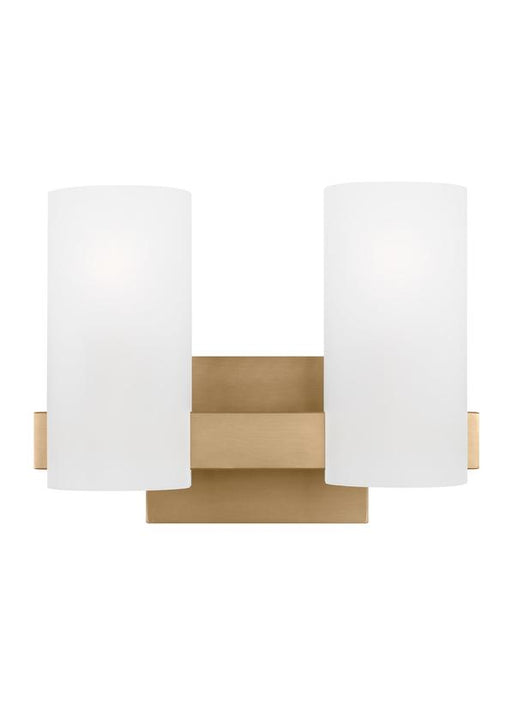 Generation Lighting Drew And Jonathan Scott Rhode 2-Light Medium Bath Vanity Wall Sconce In Satin Brass Finish With Etched Glass Shades (DJV1102SB)