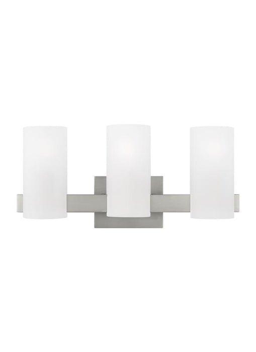 Generation Lighting Drew And Jonathan Scott Rhode 3-Light Large Bath Vanity Wall Sconce In Brushed Steel Finish With Etched Glass Shades (DJV1103BS)