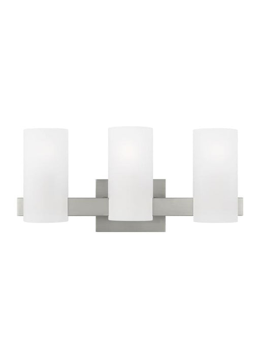 Generation Lighting Drew And Jonathan Scott Rhode 3-Light Large Bath Vanity Wall Sconce In Brushed Steel Finish With Etched Glass Shades (DJV1103BS)