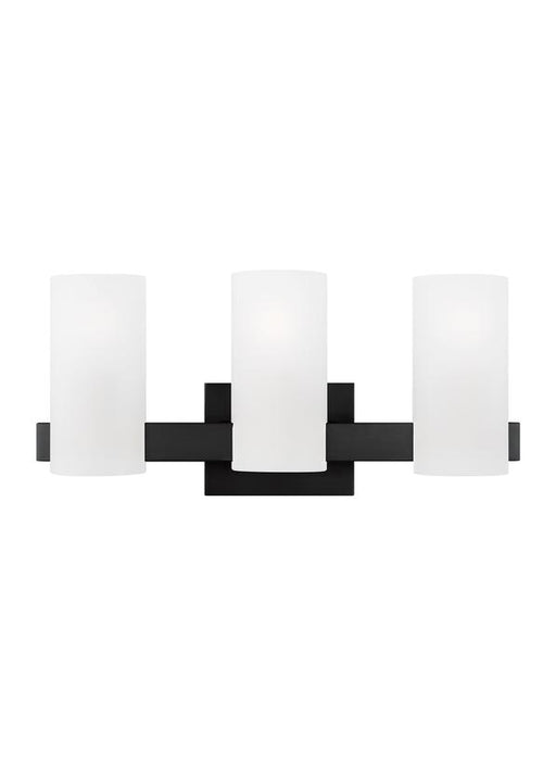 Generation Lighting Drew And Jonathan Scott Rhode 3-Light Large Bath Vanity Wall Sconce In Midnight Black Finish With Etched Glass Shades (DJV1103MBK)