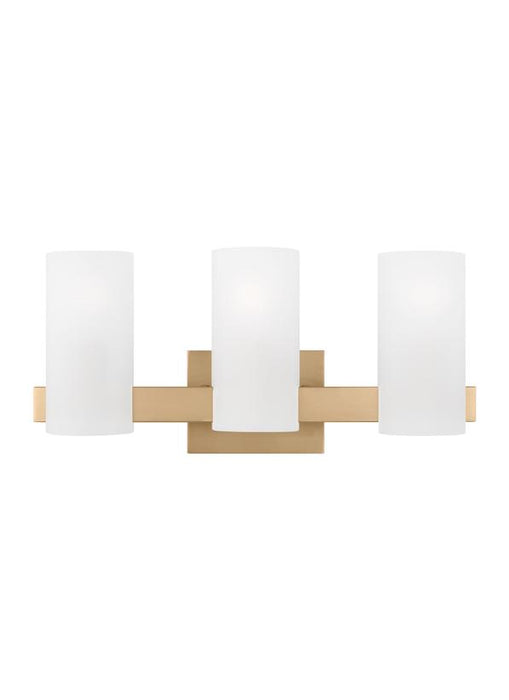 Generation Lighting Drew And Jonathan Scott Rhode 3-Light Large Bath Vanity Wall Sconce In Satin Brass Finish With Etched Glass Shades (DJV1103SB)