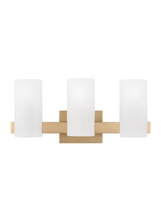 Generation Lighting Drew And Jonathan Scott Rhode 3-Light Large Bath Vanity Wall Sconce In Satin Brass Finish With Etched Glass Shades (DJV1103SB)